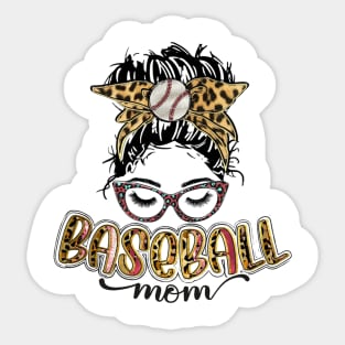 Baseball Mom Messy Bun Leopard Sticker